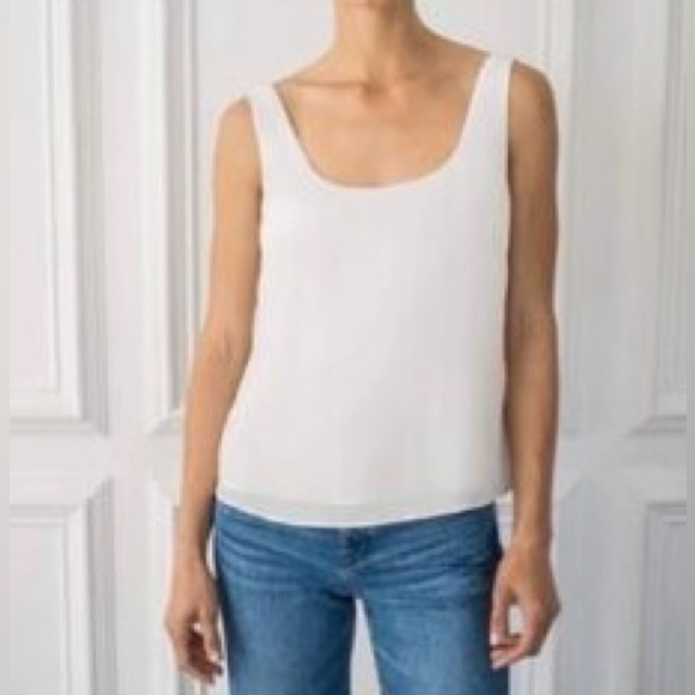 NWT AYR Scoop neck Silk blend White Lined Tank Size XS